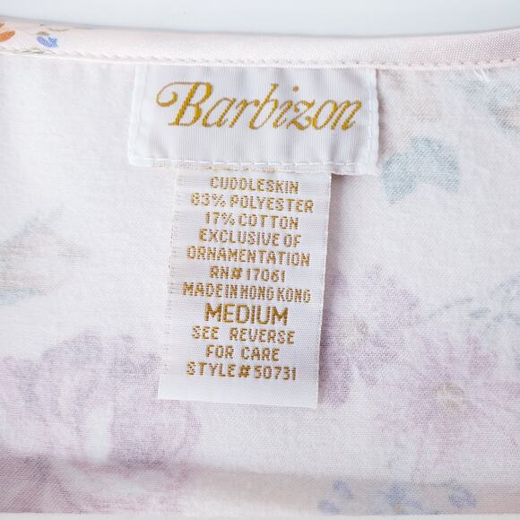 NWT VINTAGE BARBIZON Cuddleskin Satin Pink Floral Nightgown Medium Modest *Flaw - Picture 2 of 14